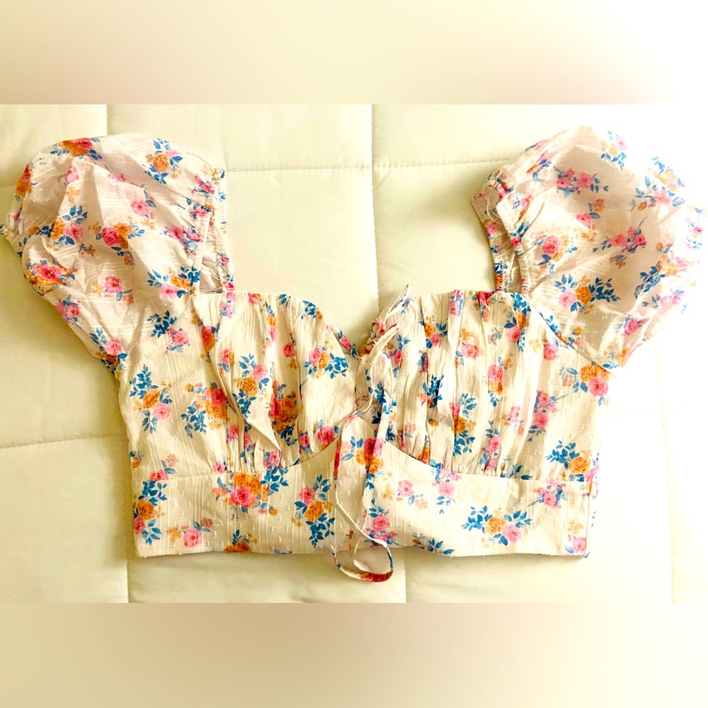 Altar’D State Floral Cropped Top Corset Women’s Size Large Spring Tie Back NWOT